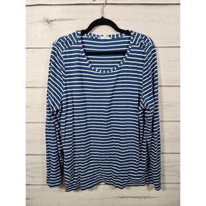 Jane and Delancey Womens Blue White Striped Scoop Neck Long Sleeve T-Shirt Sz XL